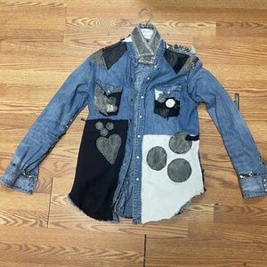 Polo Gold sequin leather denim jacket small